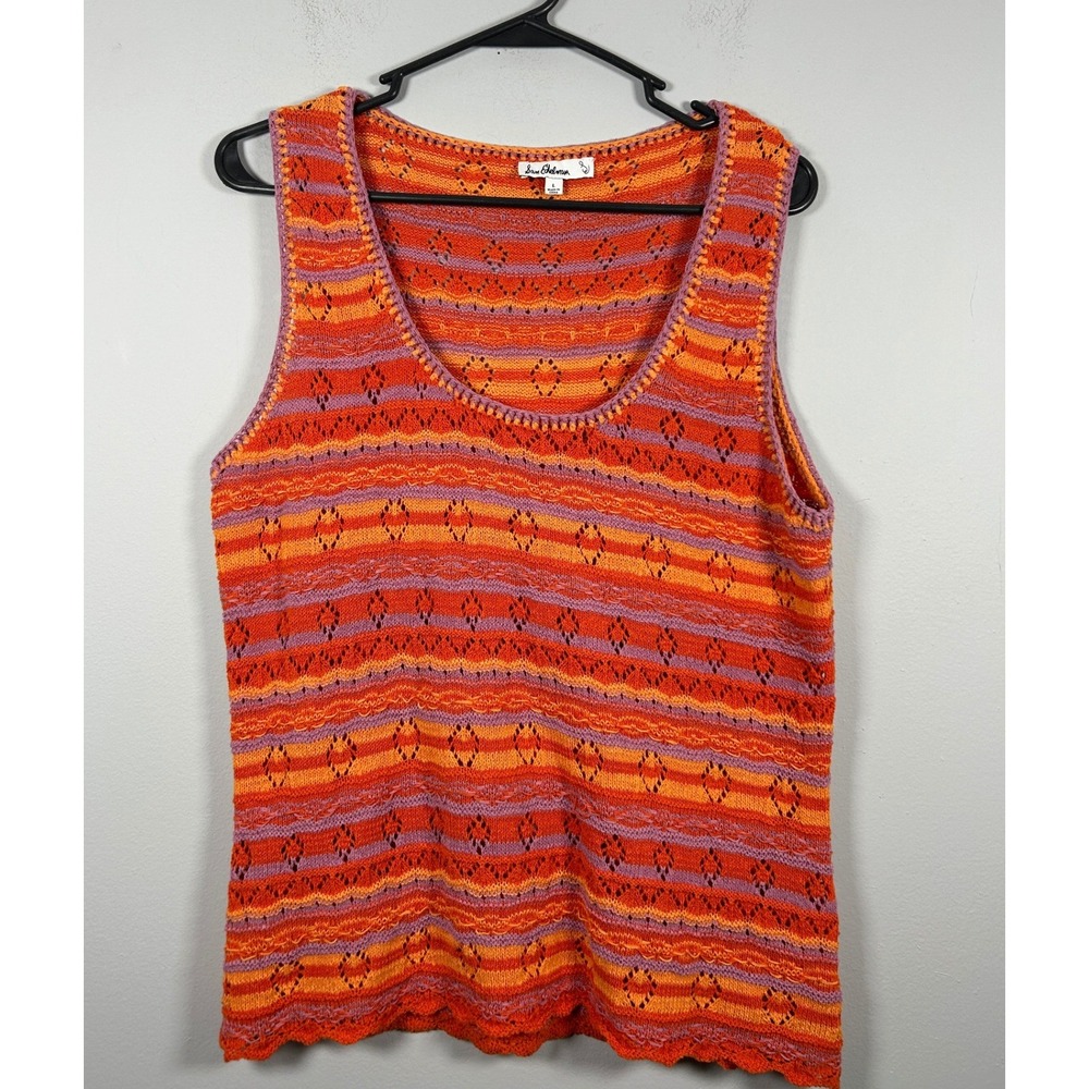 Sam Edelman Chrochet Knit Tank Top Women's L Orange Mulit Festival Boho Coastal